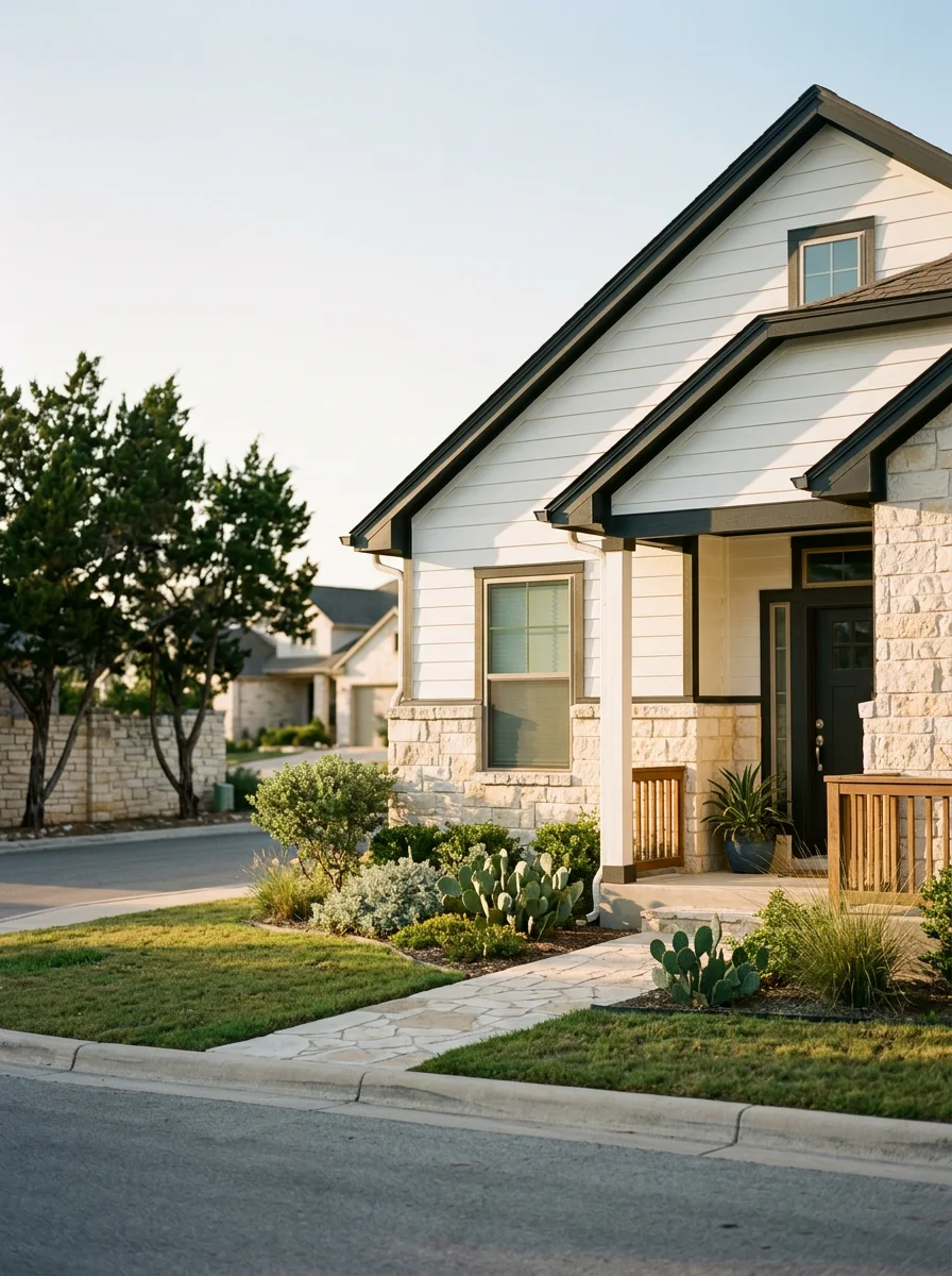 Bee Cave home exterior with well-maintained yard and professional finishing details.