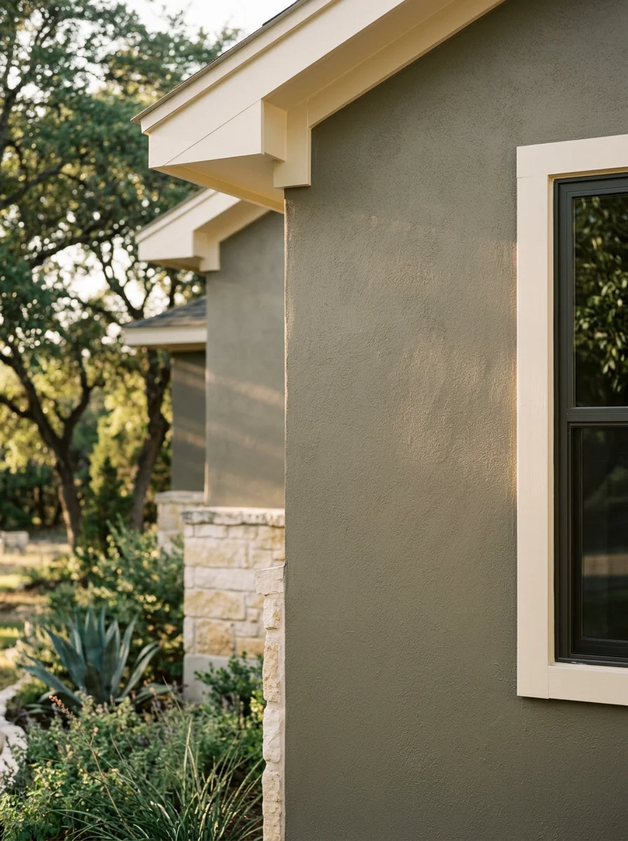 Close-up of a Lakeway home's exterior showing quality craftsmanship and attention to detail.